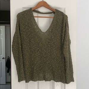 Army green open back sweater
